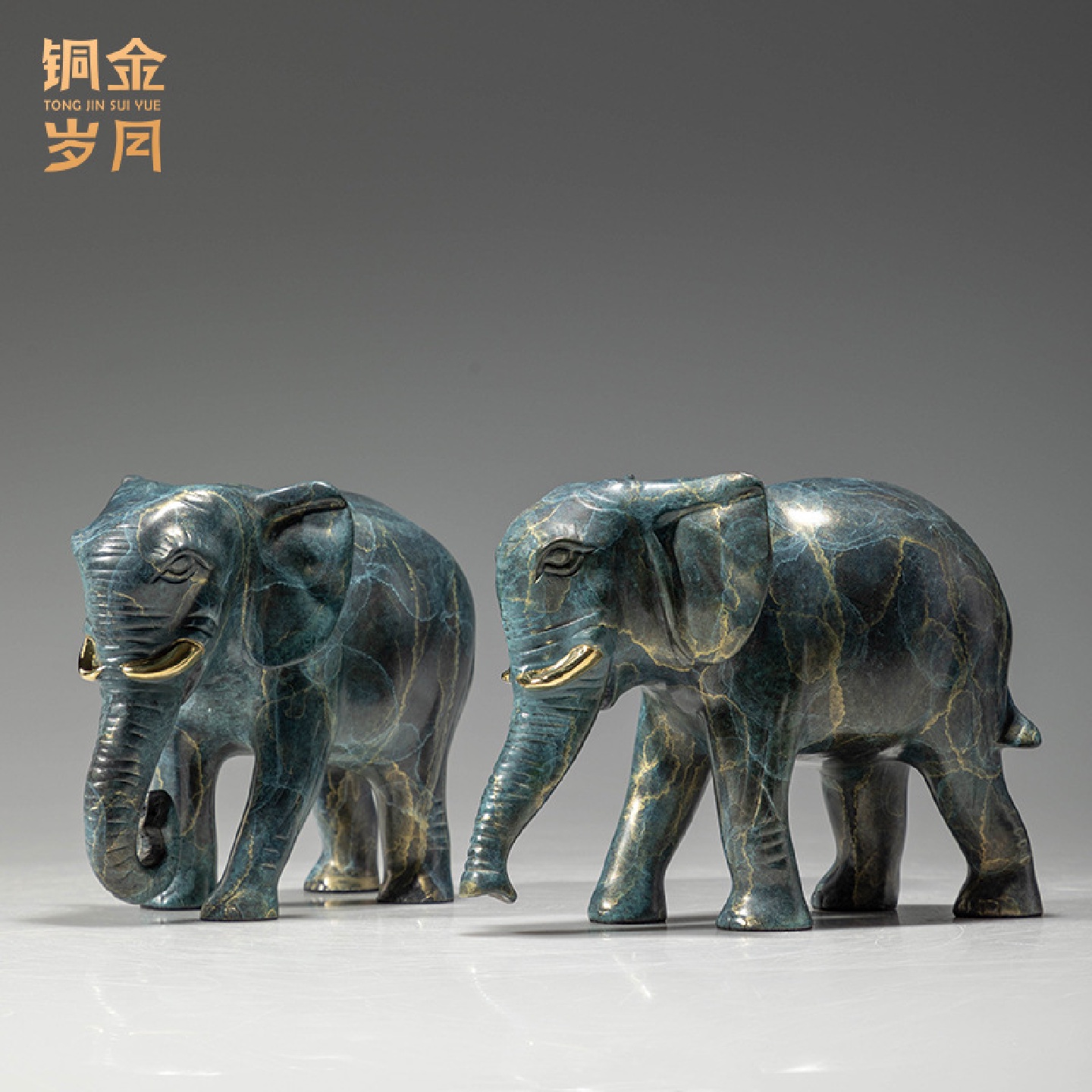 铜金岁月黄铜大象摆件一对吸水象铜象工艺品办公室客厅装饰品