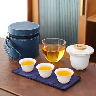 家用羊脂玉瓷盖碗便携旅行茶具小套泡茶碗 白瓷快客杯陶瓷茶具套装