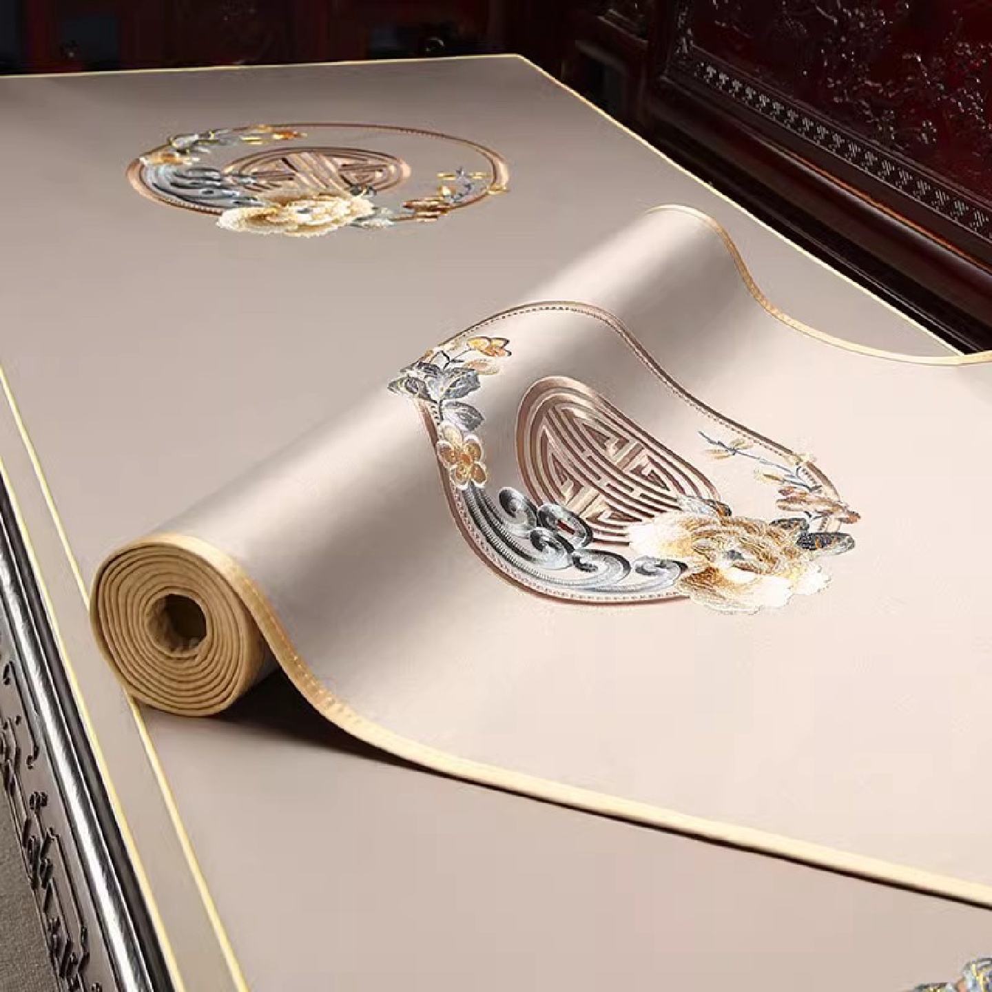 新中式沙发垫高档实木沙发防滑盖布红木沙发坐垫沙发巾罗汉床盖巾