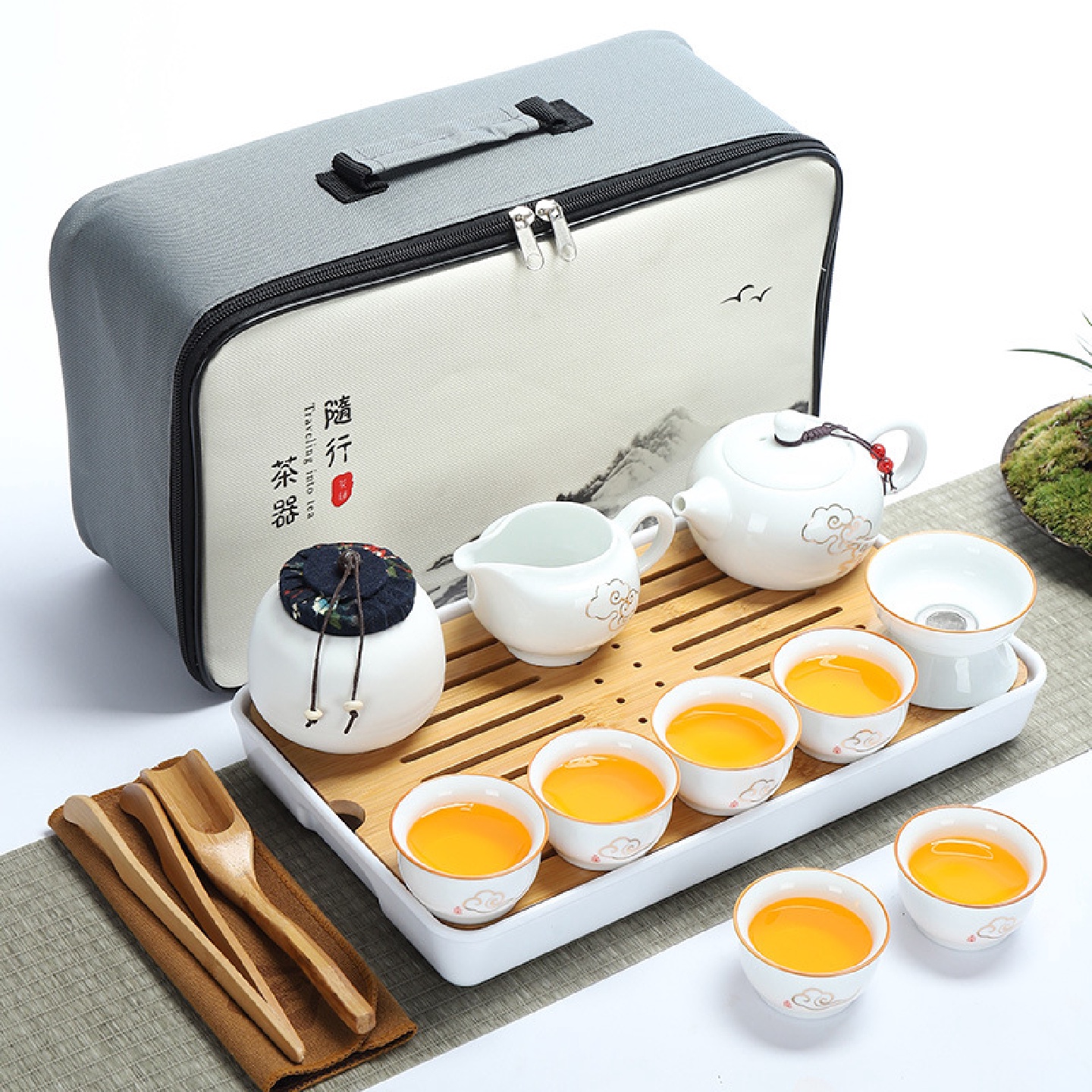 白瓷旅行茶具套装便携包日式户外简约迷你家用外出功夫泡茶壶茶杯