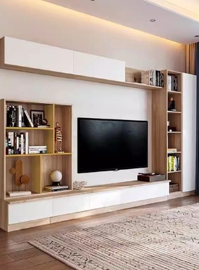 歌雷实木电视柜一体组合客厅满墙高柜全屋多T功能家用背景墙