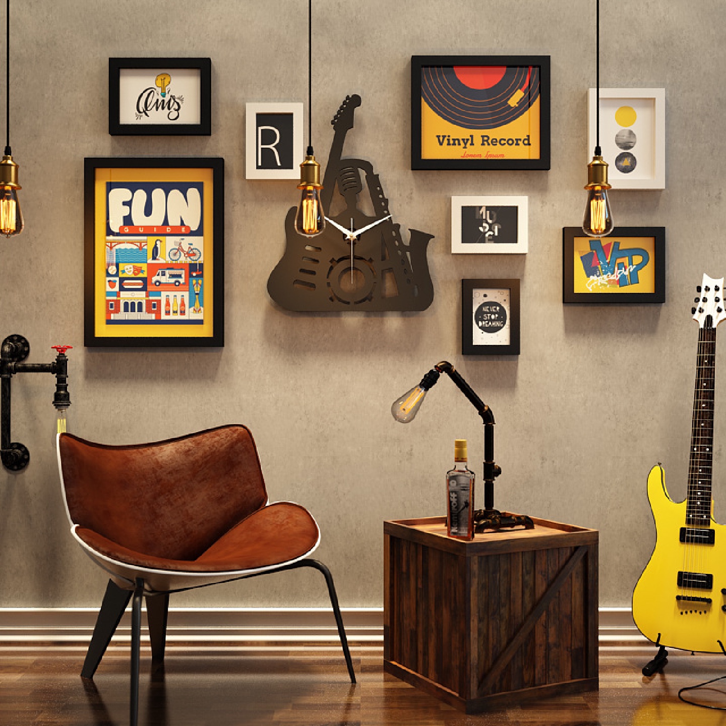 高分子7461包邮复古照片墙酒吧装饰画商店相框组合能换相片真钟表