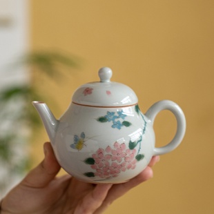 仿古青釉下手绘茶壶文人家用泡茶手执壶球孔过滤陶瓷泡茶壶梨壶