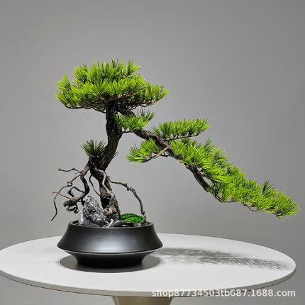 仿真迎客松盆景绿植盆栽客厅电视柜玄关办公室家居装饰新中式摆件