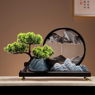 流沙画摆件迎客松假山工艺品批发水墨江山酒柜玄关客厅 创意新中式