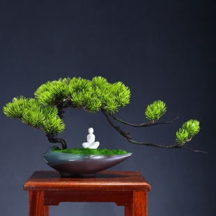 仿真迎客松盆景小摆件博古架电视柜茶几禅意办公室桌面装 中式 饰品