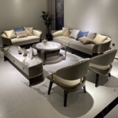 意式 轻奢真牛皮沙发茶几组合后现代别墅客厅新款 高端小蛮腰家具