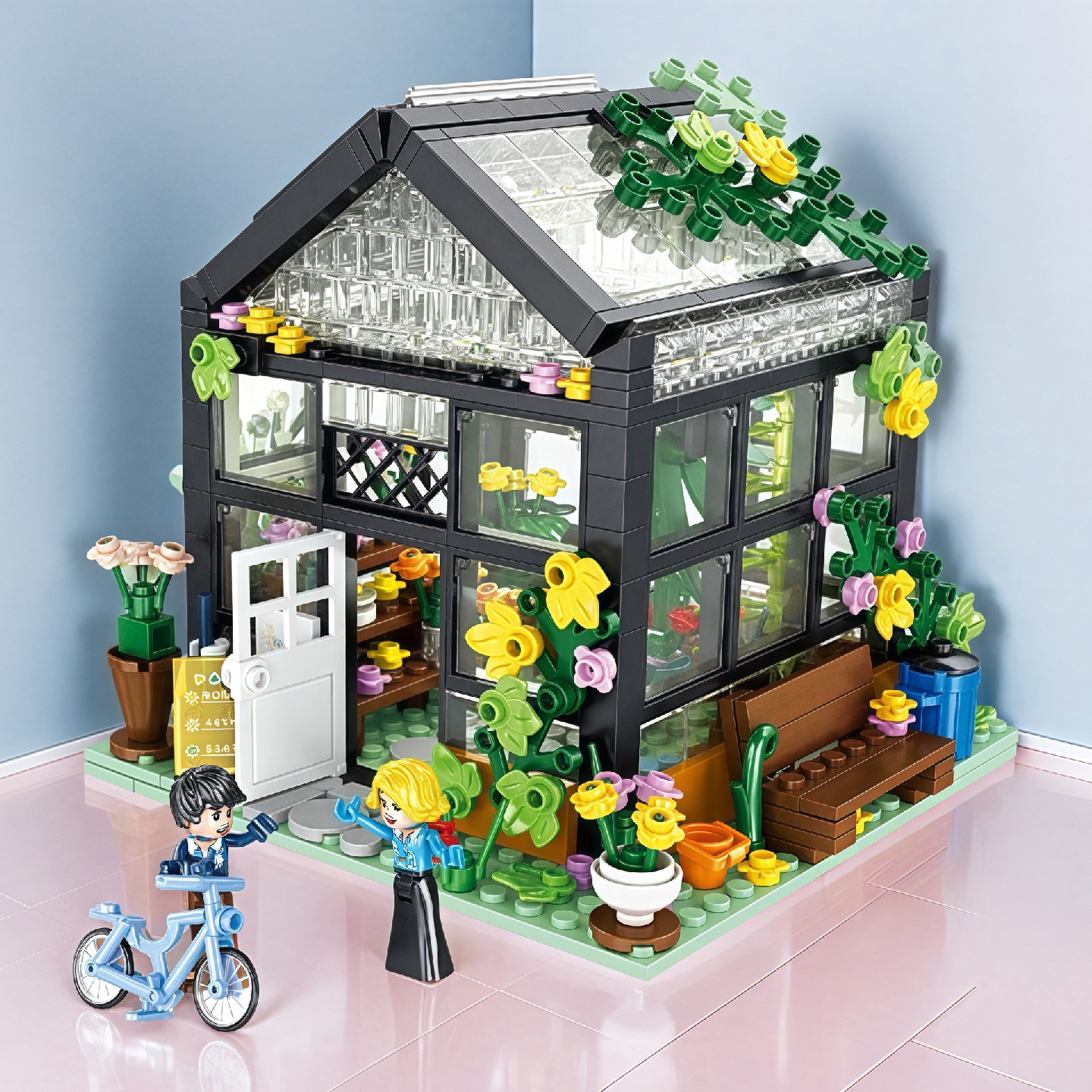 方橙街景积木花店咖啡屋摆件儿童小颗粒拼装diy小屋模型玩具摆摊