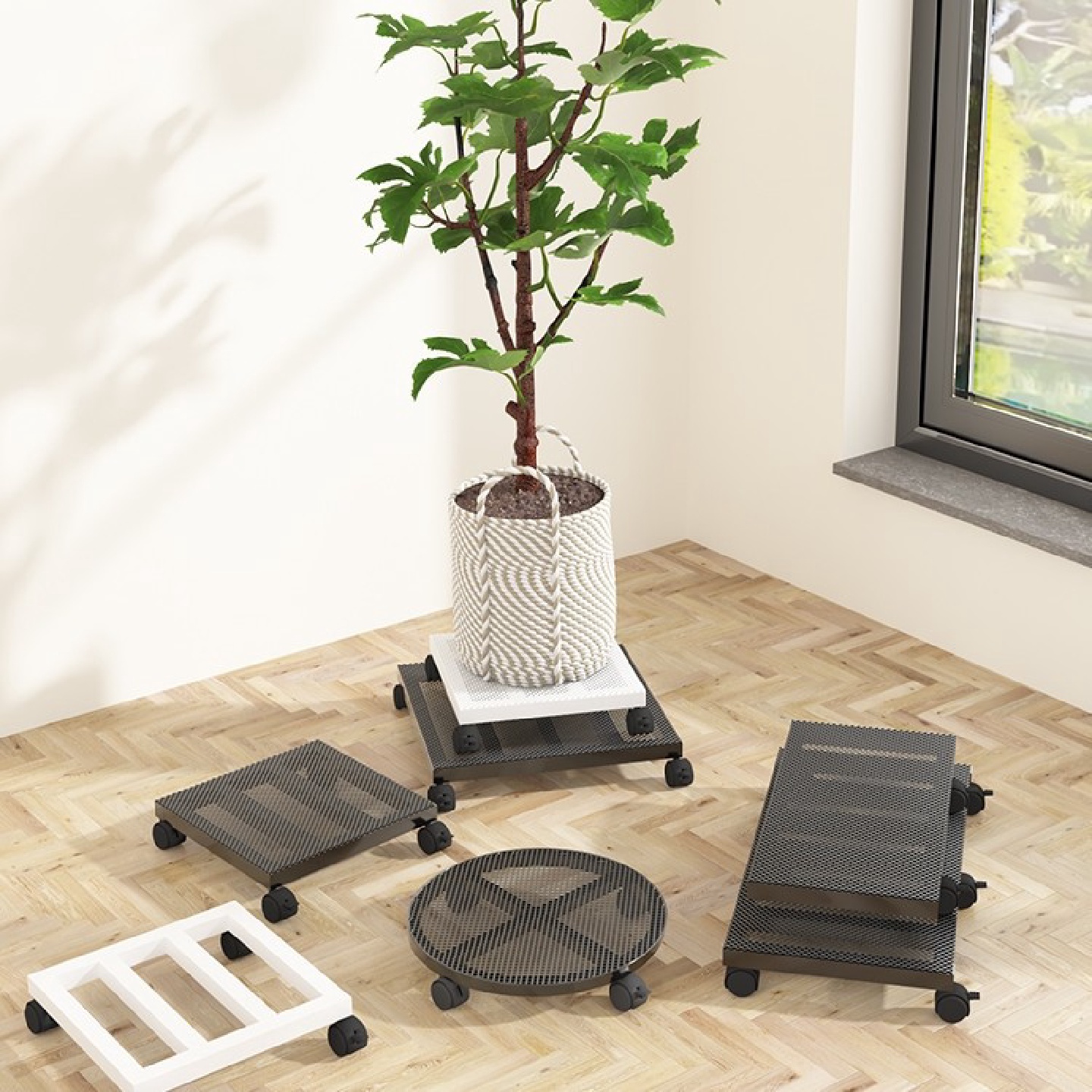 花盆托架托盘置物架子带滚轮可移动万向轮透气底座圆形方形承重