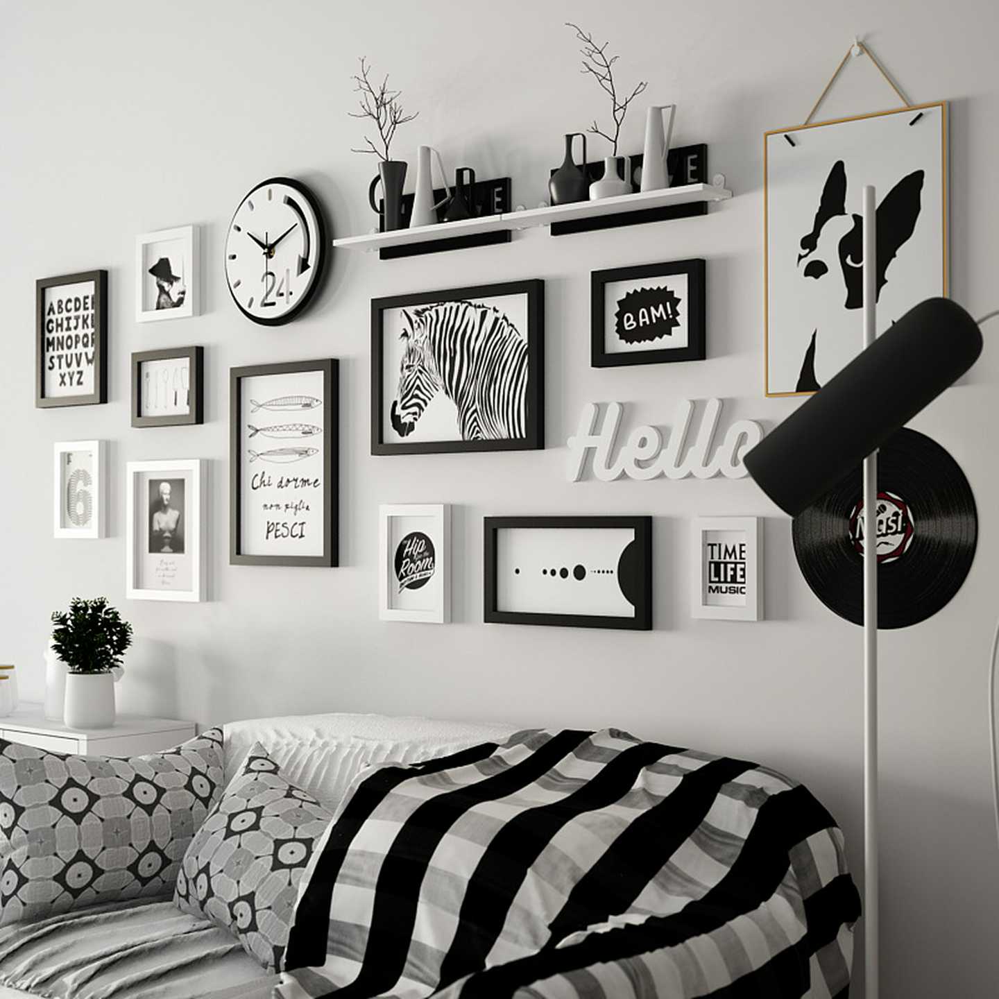 高分子_5192简约隔板相框装饰画组合挂画框装饰框架挂钟表照片墙