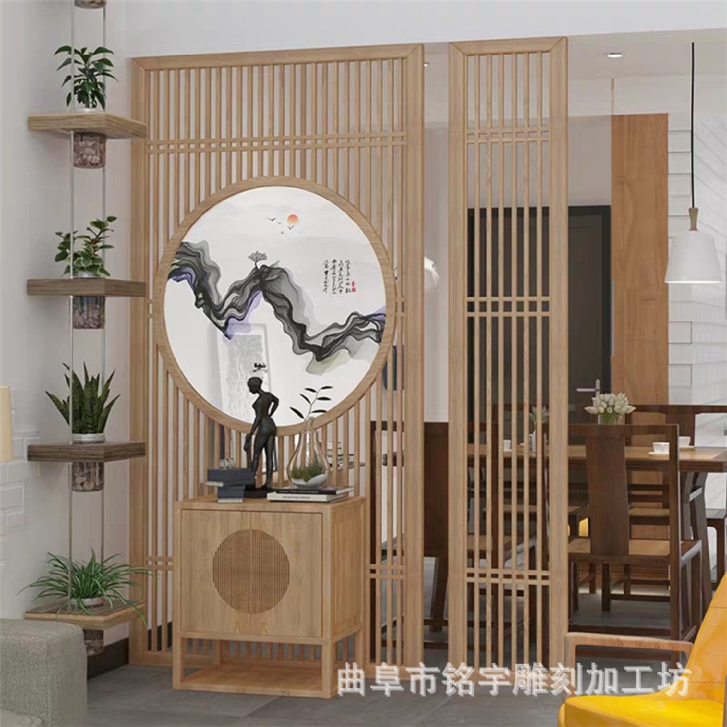 新中式屏风隔断实木花格玄关客厅木质办公室格栅镂空仿古门窗