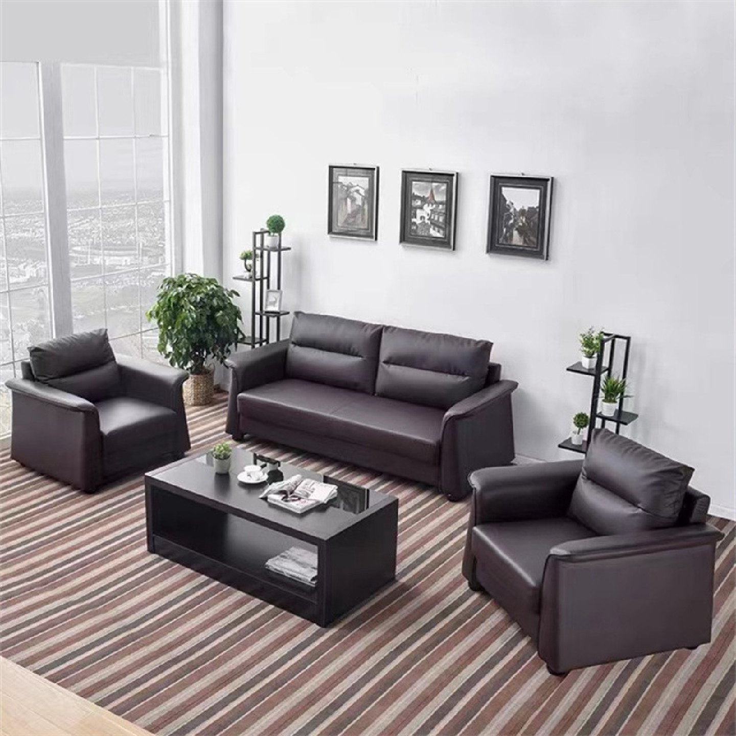 商务办公沙发茶几组合简约现代办公室会客公司贵宾接待沙发三人位