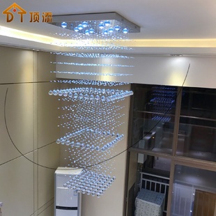 楼大吊灯别墅客厅led欧式 轻奢复式 方形水晶吊灯现代简约三层挑空
