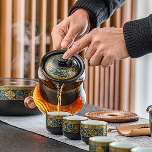 复古仿生煮茶器陶瓷电陶炉侧把玻璃壶家用烧水壶小型办公茶炉套装