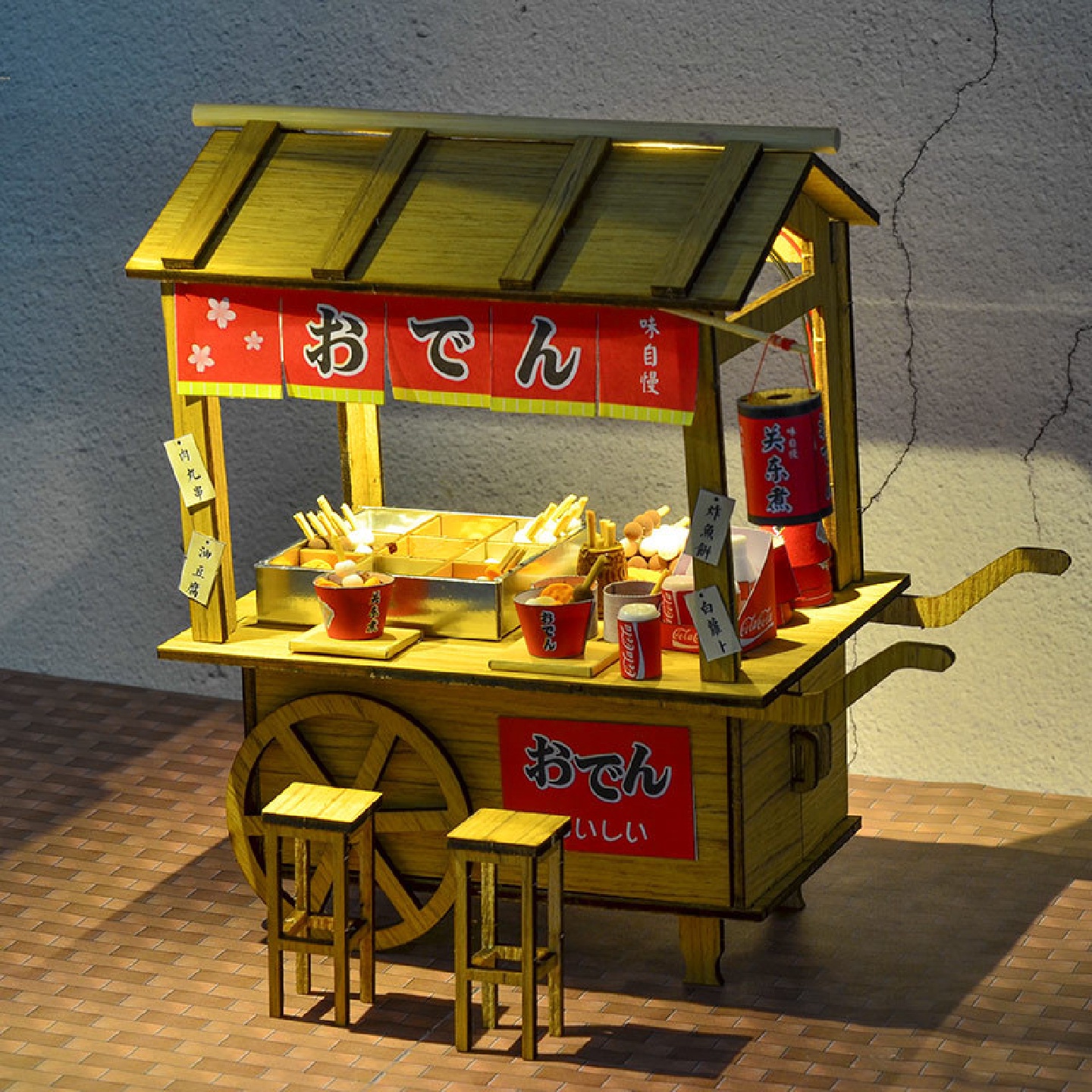 创意食玩木质拼装模型木质diy小屋关东煮地摊夜市小吃摊车仔档大