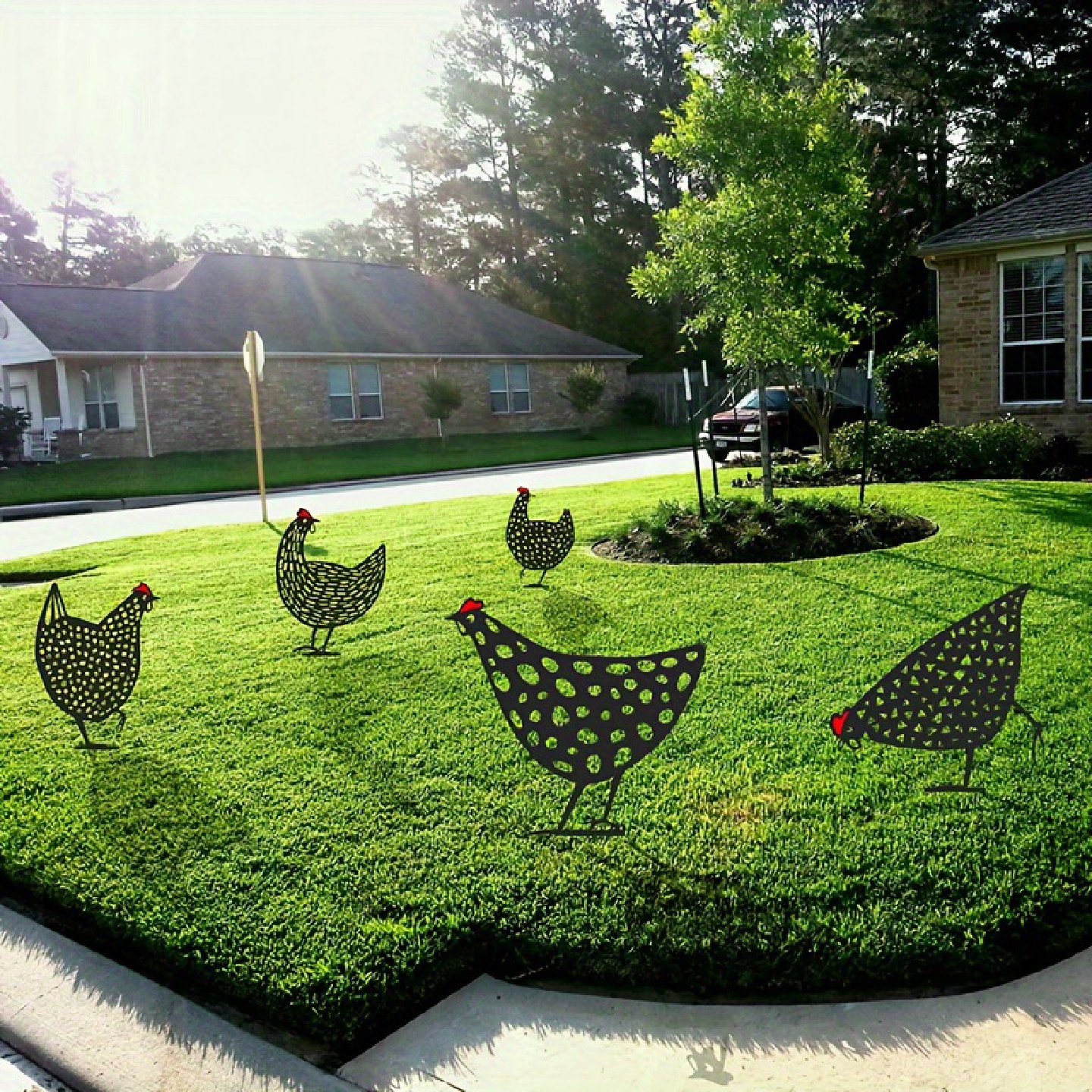 MetalChickenArt铁皮金属鸡镂空黑色花园庭院装饰插件