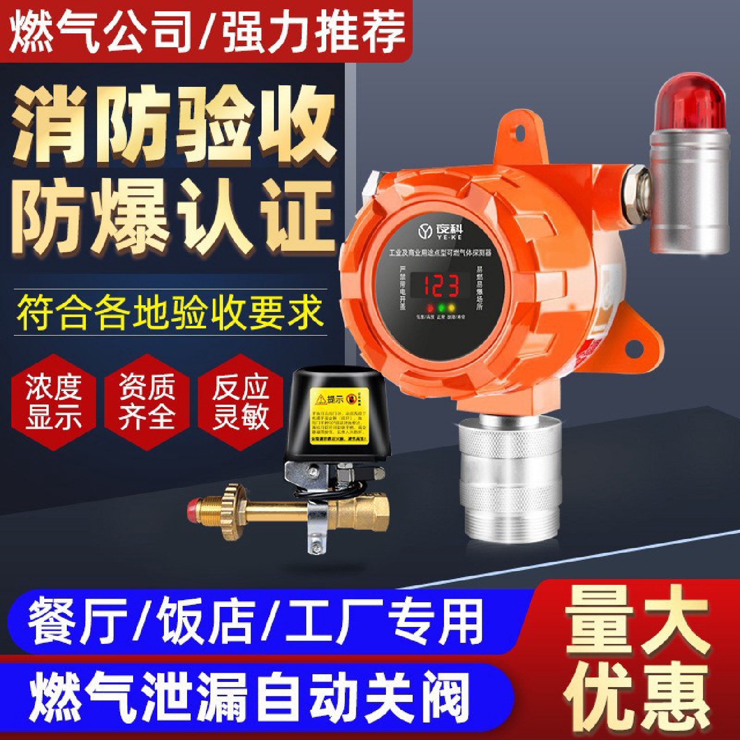 可燃气体报警探测器工业商用防爆餐饮饭店天然气液化气泄漏检测仪