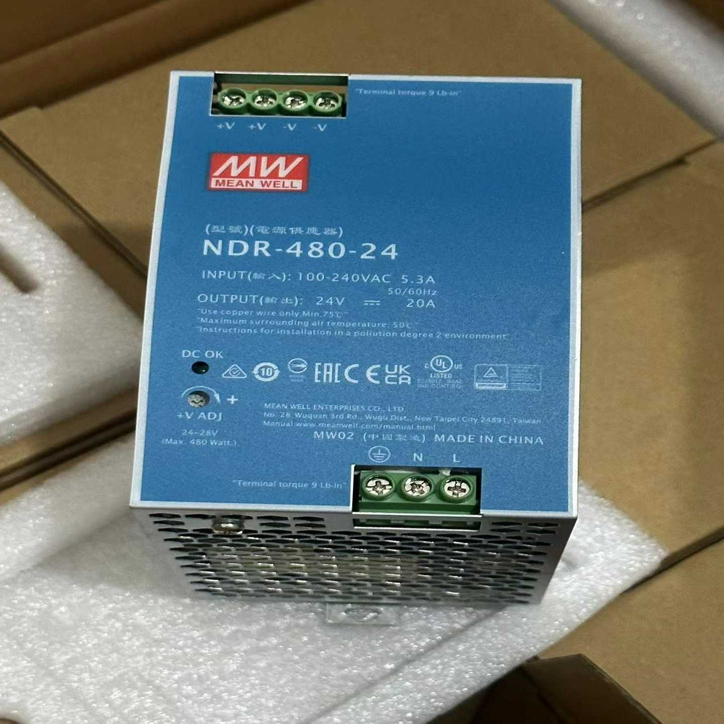 台湾明纬NDR-480-24 24V40A导轨电源 开关电源【卡奥电子】