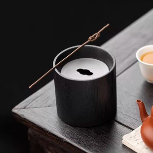 复古壶承水盂花插茶水洗 铁艺建水带盖茶洗桌面茶渣缸渣斗中式