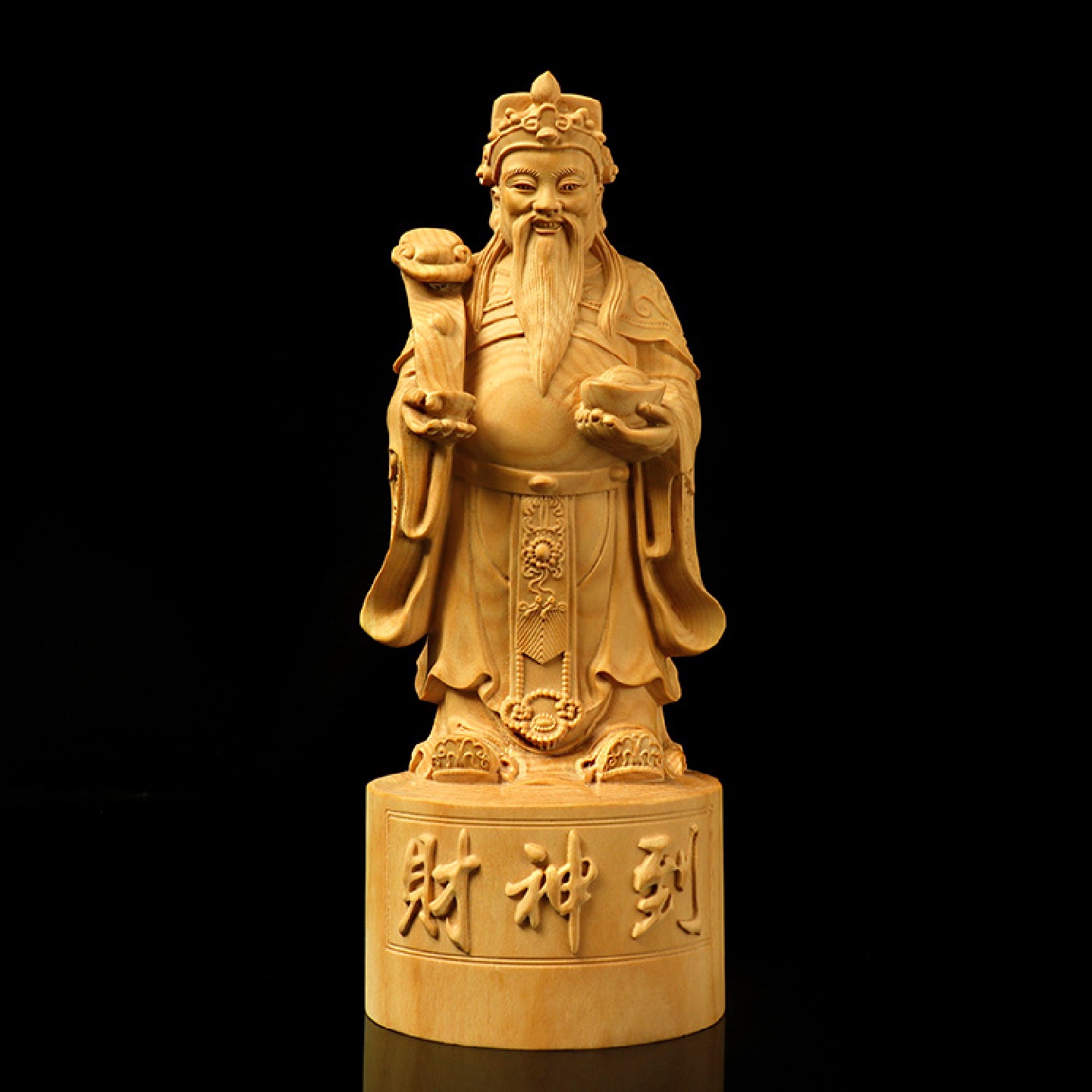 厂家批发黄杨木雕乔迁庆典开业贺礼饰品摆件财神爷手工木制