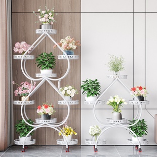绿萝花盆架客厅阳台心形花架子家用置新品 花架铁艺多层带轮落地式