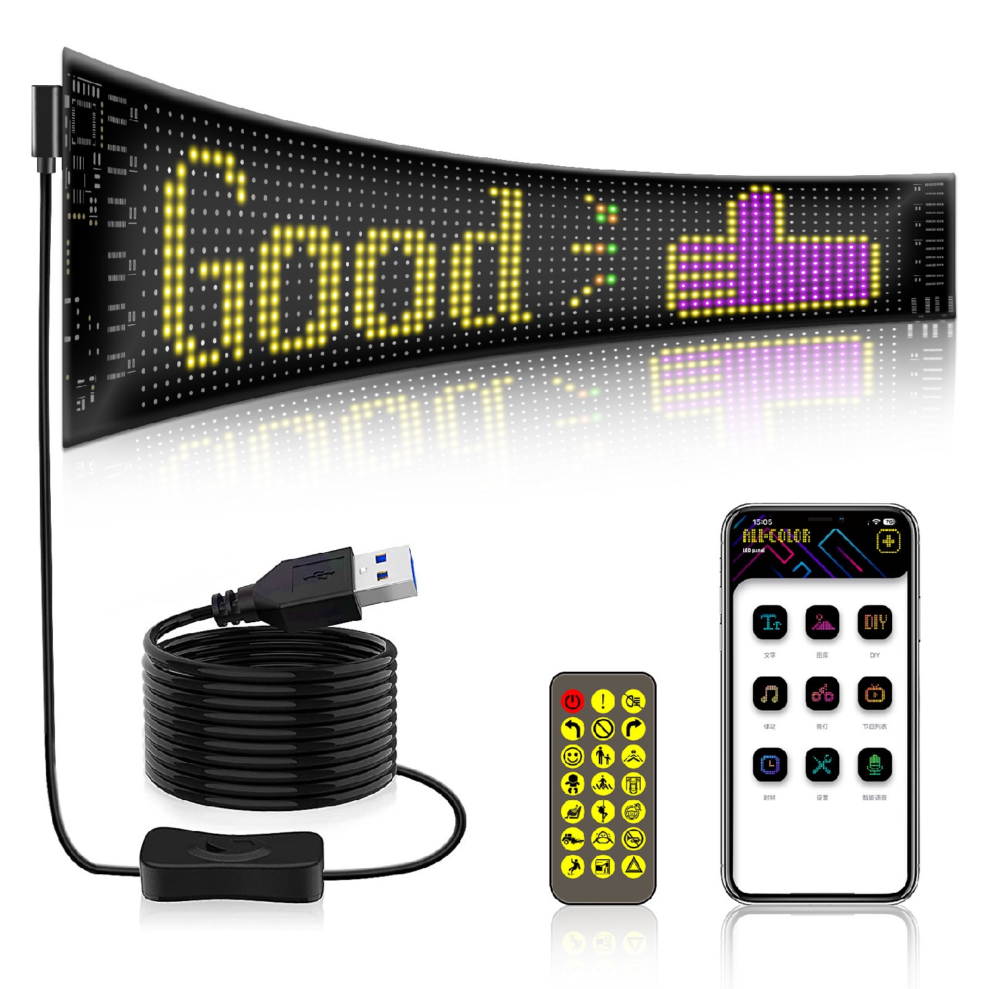 车载柔性显示屏LED软屏APP蓝牙LED广告屏后窗趣味表情互动防水屏