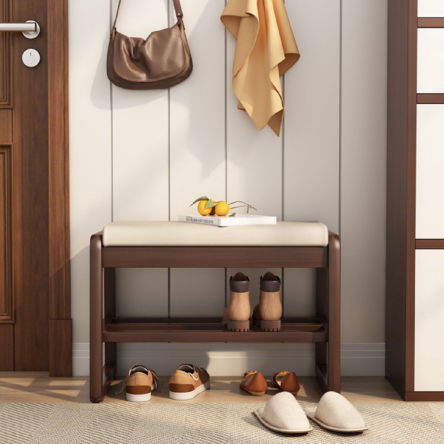 实木换鞋凳客厅家用门口进门凳软包坐垫穿鞋凳入户凳子鞋柜一体