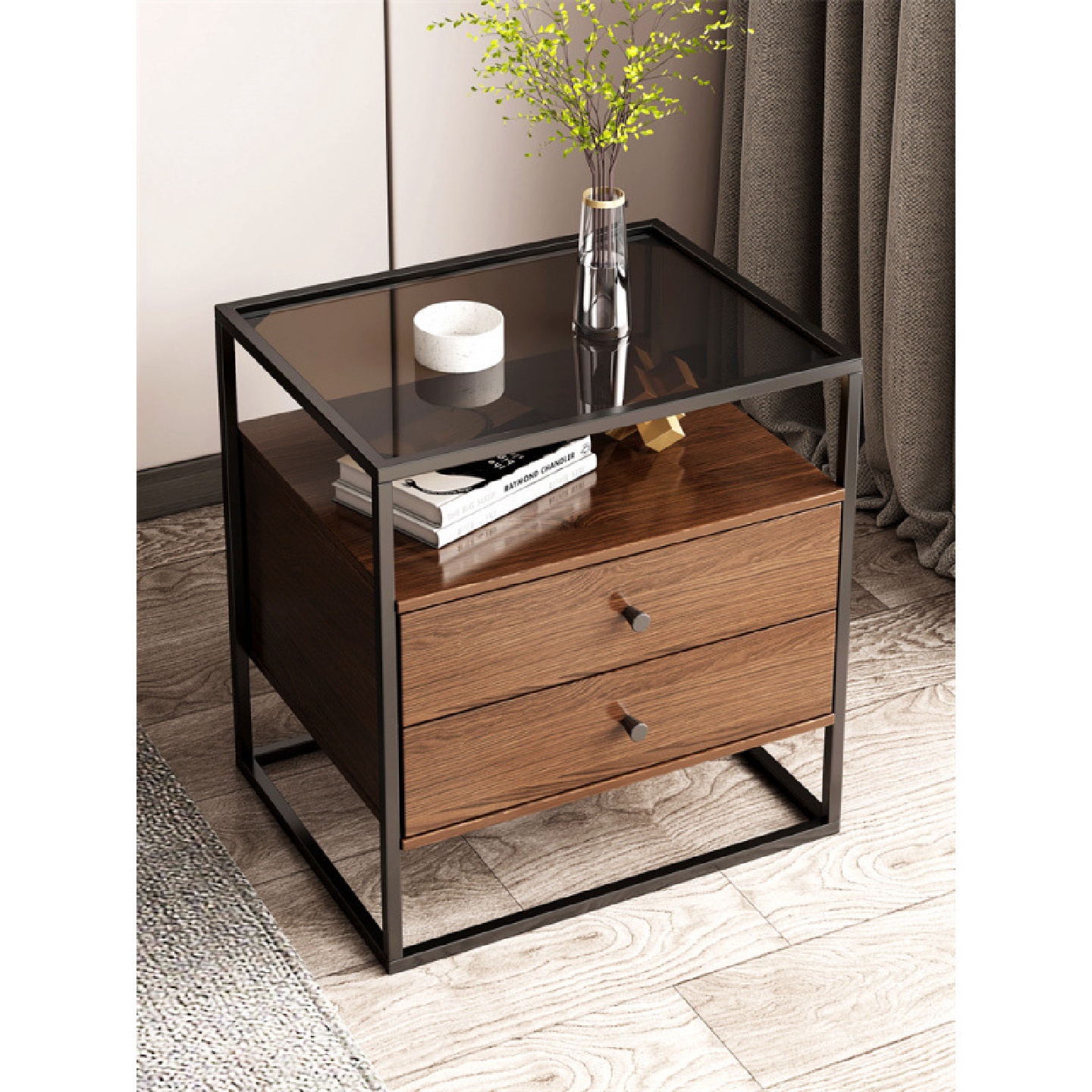 玻璃床头柜现代简约卧室收纳床边柜子创意置物架民宿铁艺床头柜子