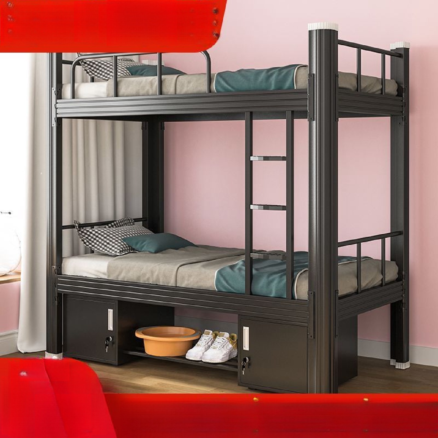 顺上下铺铁床第三代闭口型材铁艺床学校宿舍上下铺双层铁架床