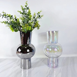 饰品 现代简约家居电镀银色玻璃花瓶样板间花器摆件售楼处软装