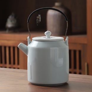 简约大容量家用单壶 陶瓷奶油风云峰提梁壶茶具泡茶壶纯色日式