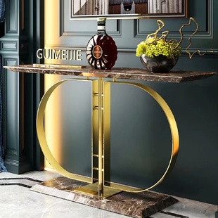 轻奢高级感设计师创意岩板简约现代入户靠墙走廊不锈钢玄关桌 意式