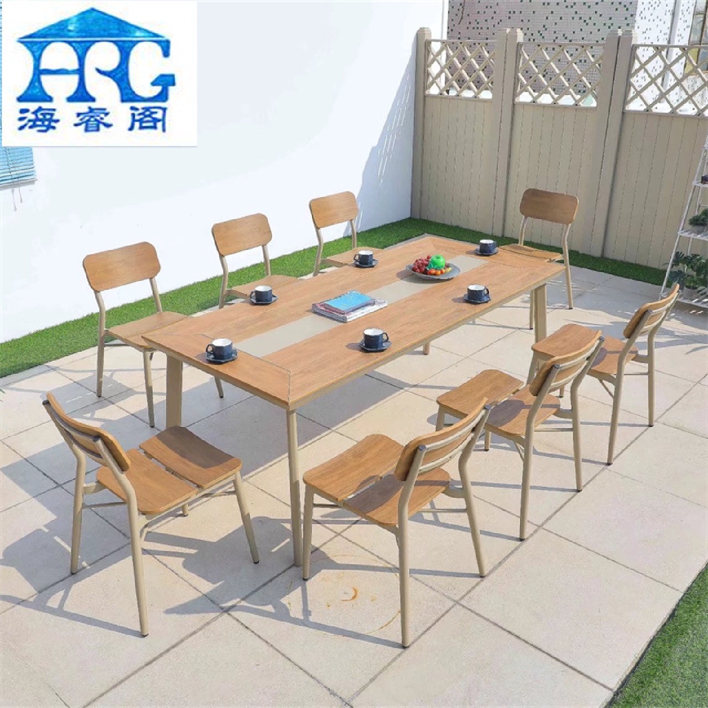 桌椅组合庭院实木塑木家具室外休闲餐桌花园露天别墅现代简约桌椅