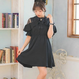 日单rojita同款连身裙短袖显瘦修身荷叶边娃娃领连衣裙