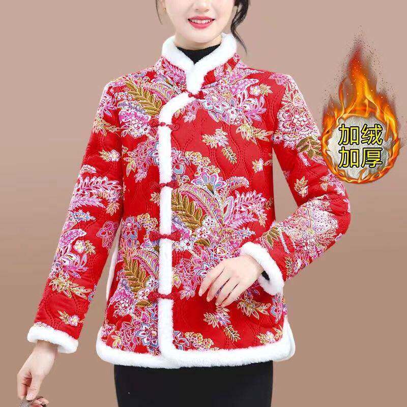 拜年服秋冬新款棉服上衣外套网红复古中国风大码棉袄女装妈妈装
