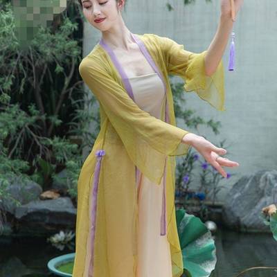 2024古典舞蹈纱衣女身韵练功服飘逸长款外披上衣中国舞蹈表演出装