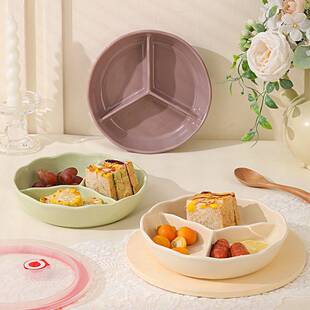ins风陶瓷分隔餐盘家用早餐减脂餐具分格盘子三格定量一人食工厂