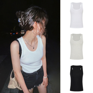 无袖 纯色工字型背心T恤女辣妹修身 夏季 简约女装 显瘦U型领吊带时尚