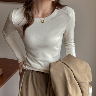 高级感修身 女内搭秋冬季 上衣服 打底衫 设计感百搭圆领加厚磨毛长袖