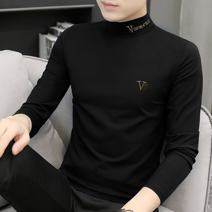 秋衣男 秋冬加绒保暖德绒中领打底衫 220G莫代尔半高领长袖 t恤男士