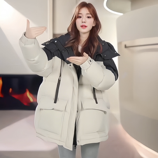 巨好看超火小个子宽松面包服 拼色连帽棉服女士2025年冬季 韩版 时尚