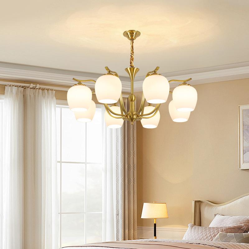 客厅吊灯美式轻奢复古卧室餐厅主灯现代简约欧式大厅全铜主卧灯具