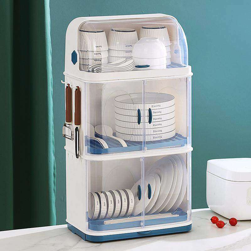 厨房塑料双层沥水碗柜家用带盖餐具防尘碗碟收纳置物沥水碗架,家装主材,置物架,淘宝优惠券,粉丝福利购,淘宝优惠卷