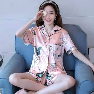 冰丝睡衣女春夏季薄款短袖sir可爱学生仿真丝夏天家居服两件套装