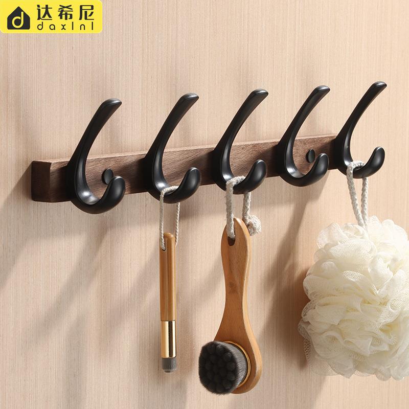 免打孔胡桃木挂钩进门鞋柜衣柜衣服壁挂实木衣帽钩玄关门后挂衣钩