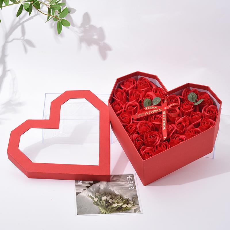 520心形天地盖玫瑰花透明礼盒 创意简约pvc爱心生日送礼包装盒子
