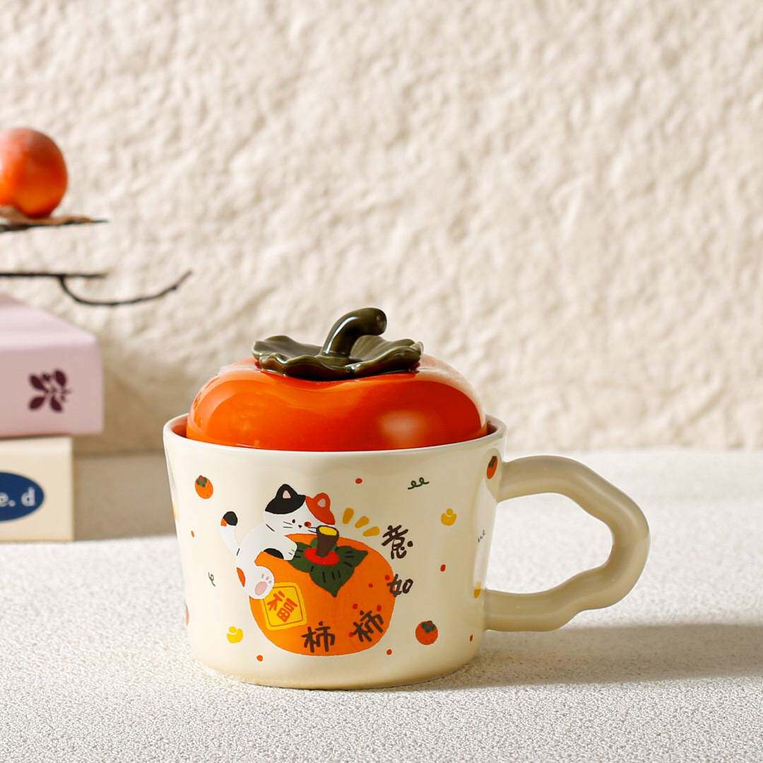 新年礼物水杯女生日礼物伴手礼陶瓷杯子可爱橘子猫咪马克杯带盖子