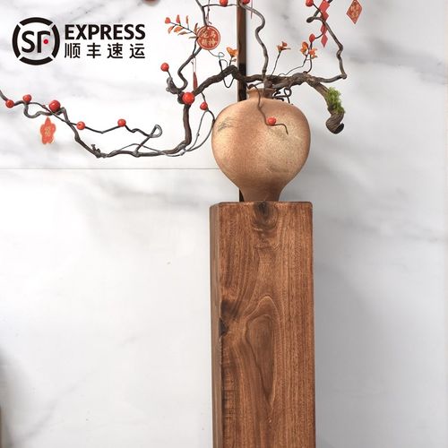 侘寂风实木墩底座柱子冯哲z元花瓶客厅玄关木雕中式造景摆件