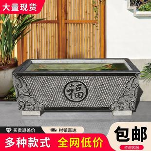 石雕鱼缸花盆天然青石家用庭院流水摆件仿古福字荷花石缸门海石槽