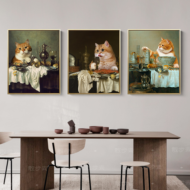 散步去橘猫恶搞客餐厅装饰名画桌子吧台儿童卧室礼物咖啡酒吧玄关图片